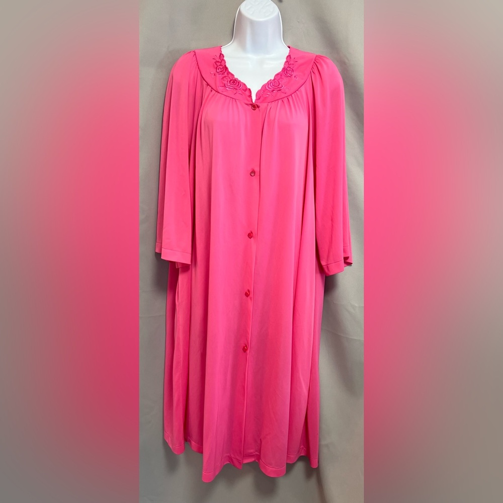 Beautiful Vintage Shadowline‎ Long Nightgown 3/4 Sleeve Pink Lace Size X-Large